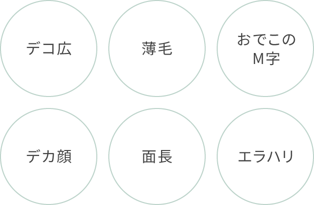 デコ広、薄毛、おでこのM字、デカ顔、面長、エラハリ