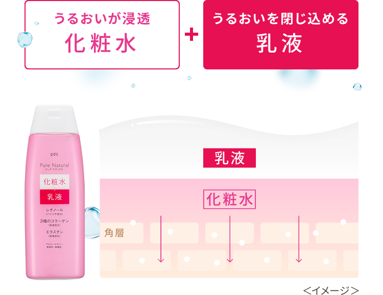 うるおいが浸透化粧水＋うるおいを閉じ込める乳液＜イメージ＞