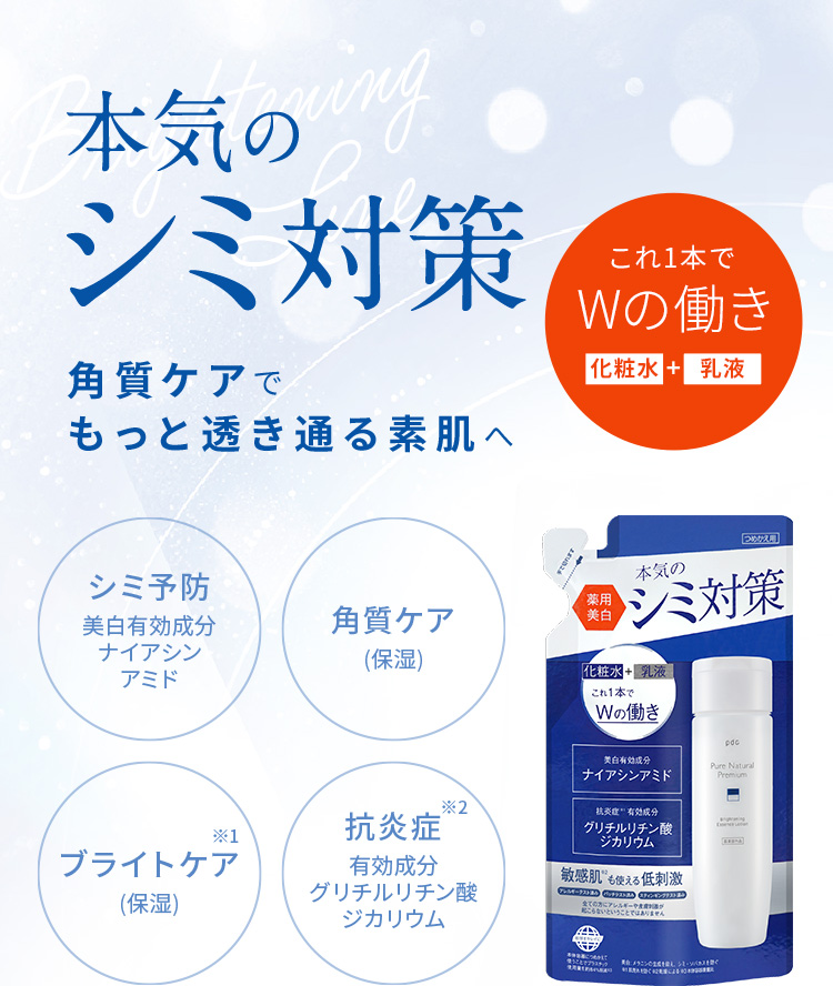 本気のシミ対策　角質ケアでもっと透き通る素肌へ　シミ予防、角質ケア、ブライトケア※1、抗炎症※2