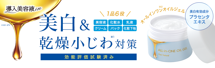 美白&乾燥小じわ対策 効能評価試験済み 導入美容液in オールインワン※2オイルジェル 美白有効成分プラセンタエキス 1品6役 美容液 化粧水 乳液 クリーム パック 化粧下地