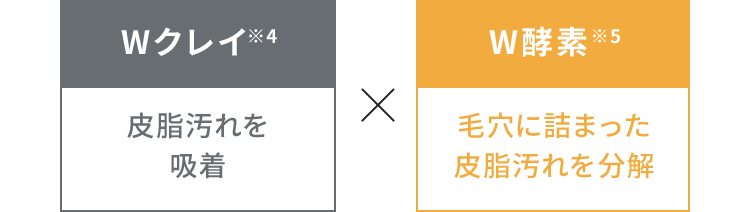 Wクレイ※4皮脂汚れを吸着×W酵素※5毛穴に詰まった皮脂汚れを分解
